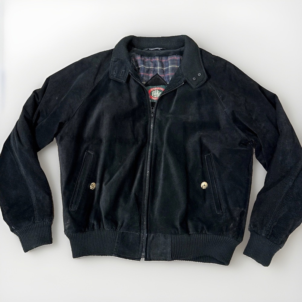 Authentic Imports Bomber Jacket Mens Medium Black Suede Classic Harrington